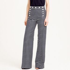 J. Crew Sailor Pants Wide Leg Blue White Tie Back 4P  High Rise Waist Bib Front